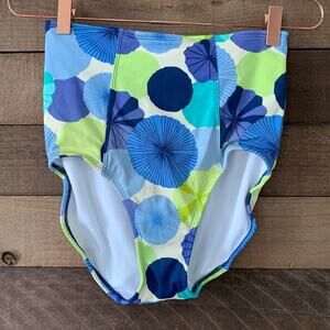 Lime Ricki Women's Green Blue Print High Waisted Bikini Swim Bottom